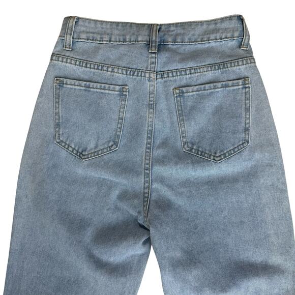 Distressed Faded Denim Mom Jeans Women 26" Waist Wide Leg High Rise Wearable Art - Picture 11 of 16